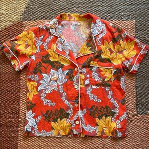 Faherty Womens Linen Blend Hawaiian Floral Cropped Shirt XS